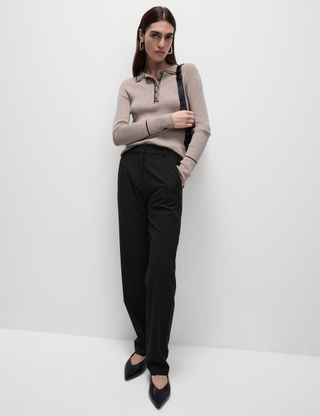 Woven Straight Leg Trousers With Stretch