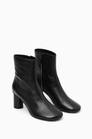 Cylinder-Heel Leather Sock Boots