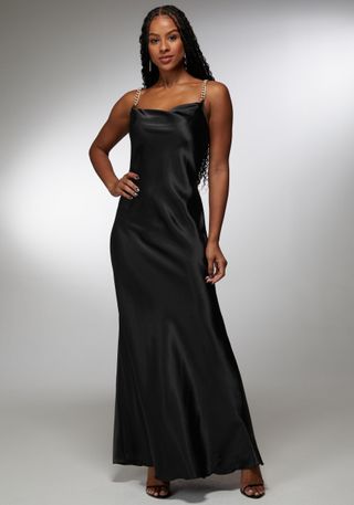 Bebe x Ciara Satin Maxi With Gold Chain Straps