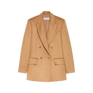 Double-Breasted Camel Blazer