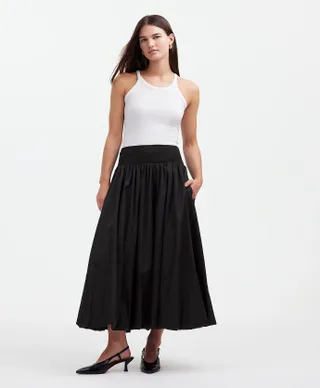 madewell, Poplin Smocked Bubble Midi Skirt