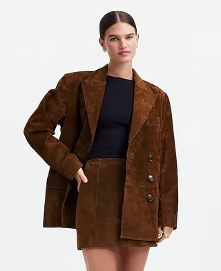 Alexa Chung for Madewell, Double-Breasted Blazer in Suede