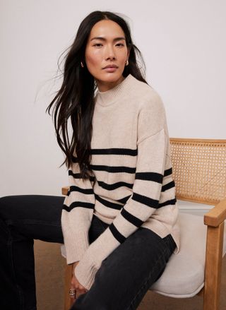 Neutral High Neck Striped Jumper