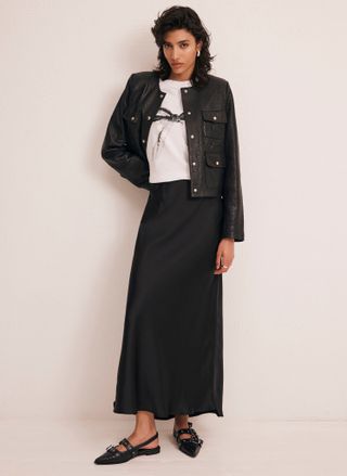 Black Satin Maxi Slip Skirt