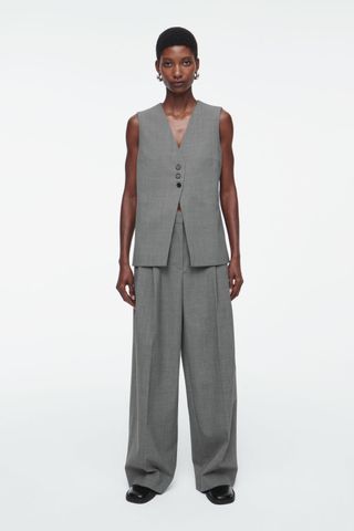 Wide-Leg Tailored Twill Pants