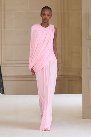 pink draped gown at giambattista valli for paris fashion week spring summer 2025