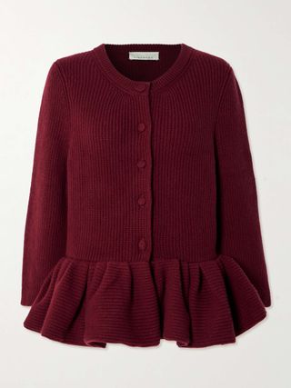 Ruffled Cashmere Peplum Cardigan