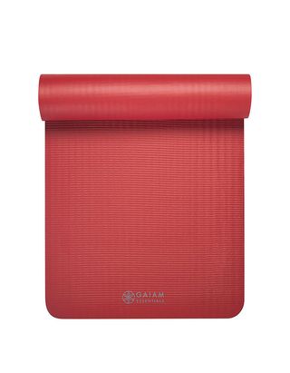 Gaiam Essentials Thick Yoga Mat Fitness & Exercise Mat With Easy-Cinch Carrier Strap, Red, 72