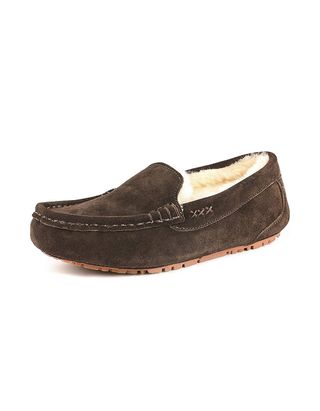 Dream Pairs Women's Auzy-01 Fuzzy House Slippers Cozy Faux Fur Micro Suede Moccasins Slip on Loafer Shoes for Indoor and Outdoor, Brown, Size 8.5-9