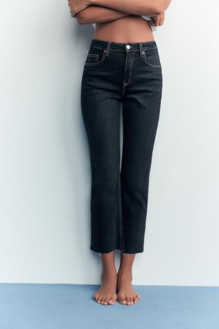 Flared Cropped High Waist Trf Jeans