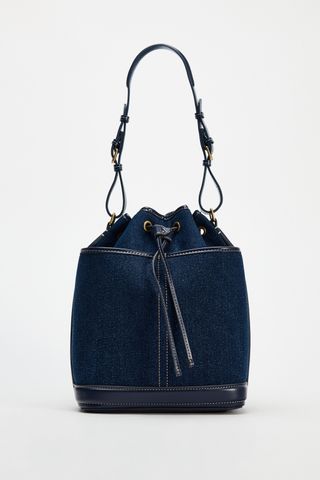 Gathered Denim Maxi Bucket Bag