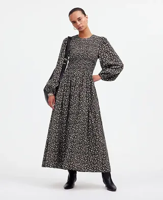 madewell, The Melody Long-Sleeve Smocked Midi Dress