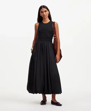 madewell, The Melody Bubble-Hem Smocked Midi Dress in Poplin