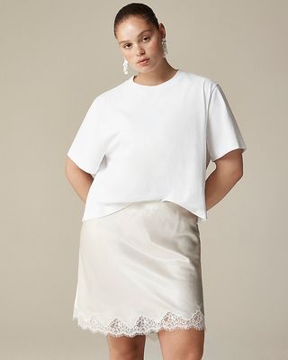 Gwen Lace-Trim Slip Skirt in Textured Satin