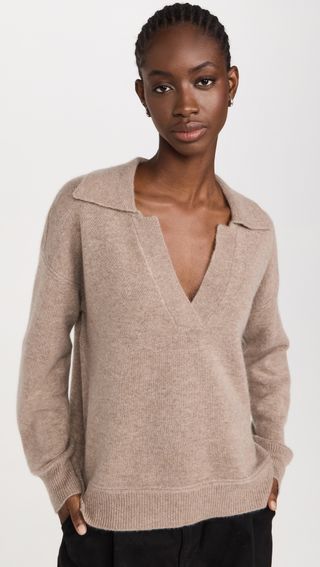 La Ligne Cashmere V Neck Collared Sweater