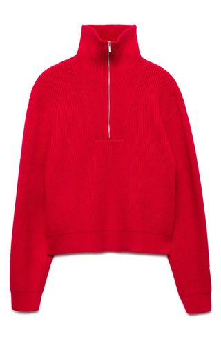 MANGO Half Zip Rib Sweater