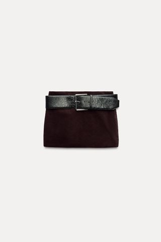 Belted Velvet Mini Skirt