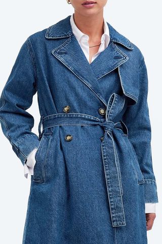 Madewell Denim Double-Breasted Crop Trench Coat in Ravenwood Wash