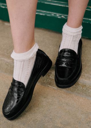 Andrea Loafers - Black Crocodile Print - Bovine Leather - Sézane