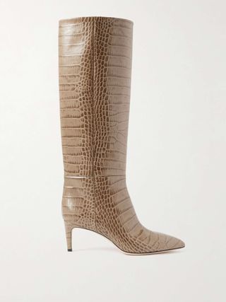 Stiletto Croc-Effect Leather Knee Boots