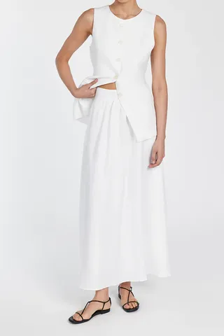 Dissh, Gemima White Linen Midi Skirt