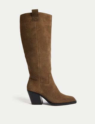 Suede Cowboy Block Heel Knee High Boot