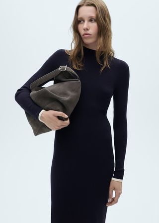 Mango, Knitted dress with contrasting trims