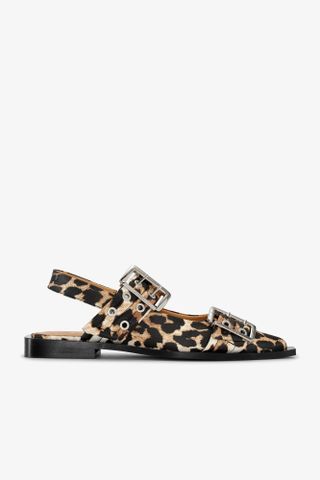 GANNI, Leopard Satin Feminine Buckle Ballerinas