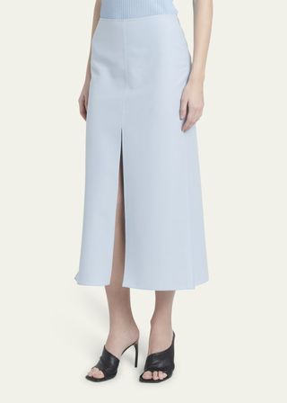 Wool Silk Slit Midi Skirt