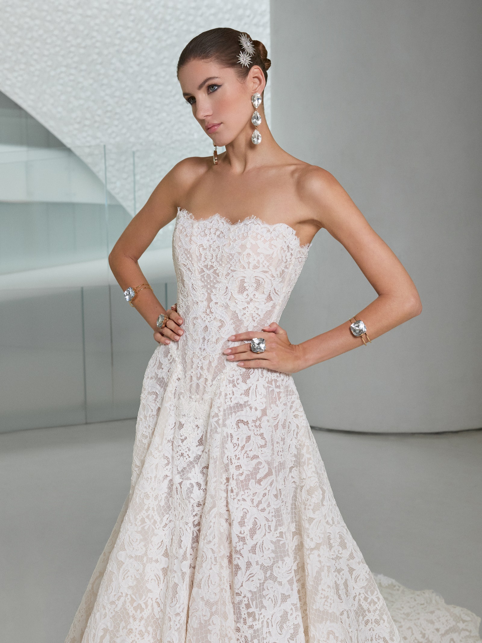 Image may contain Valery Kaufman Clothing Dress Fashion Formal Wear Gown Wedding Wedding Gown and Accessories