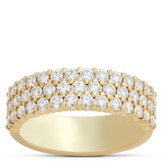 Three Row Diamond Ring, 14k Yellow Gold