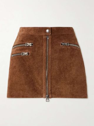 Zip-Embellished Suede Mini Skirt