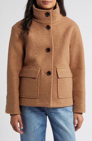 Stand Collar Pressed Bouclé Jacket