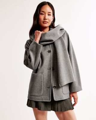 abercrombie & fitch, Removable Scarf Wool-Blend Coat