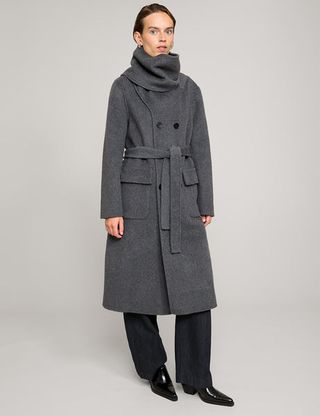 Grey Scarf Wool Coat