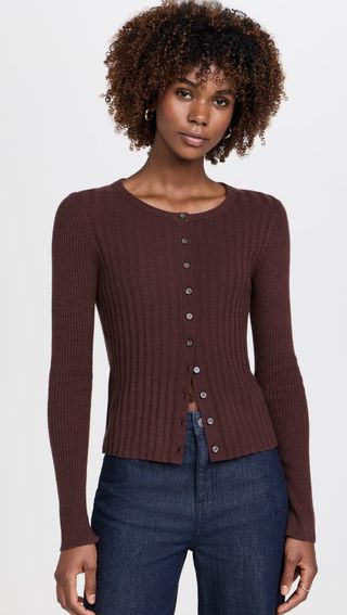 Alex Mill, KB Ribbed Cardigan in Mahogany