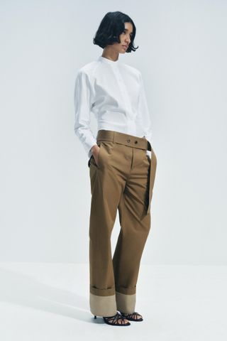 Zw Collection Belted Twill Trousers