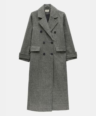 Rose Check Double Breasted Wool Blend Coat