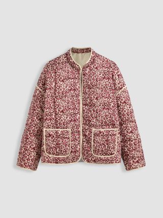 Floral Contrasting Binding Pocket Puffer Jacket