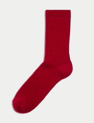 Cashmere Blend Ribbed Ankle High Socks