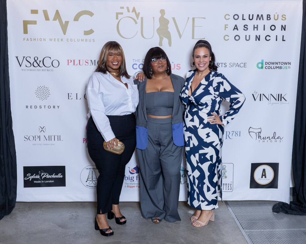 Kelly Augustine, Marie Denee, and Madeline Jones attend FWCurve 2024 