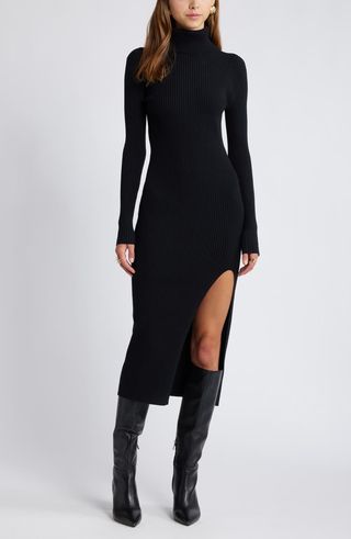 Rib Long Sleeve Turtleneck Sweater Dress