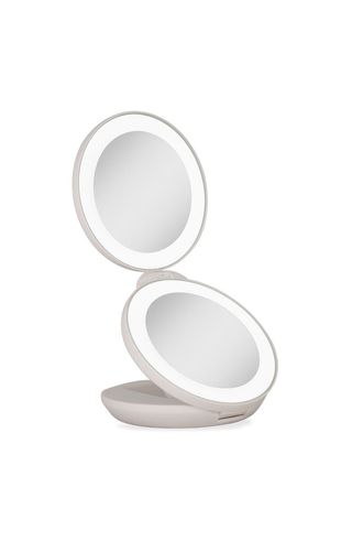 Lighted Travel Mirror With Magnification & Folding-To-Compact