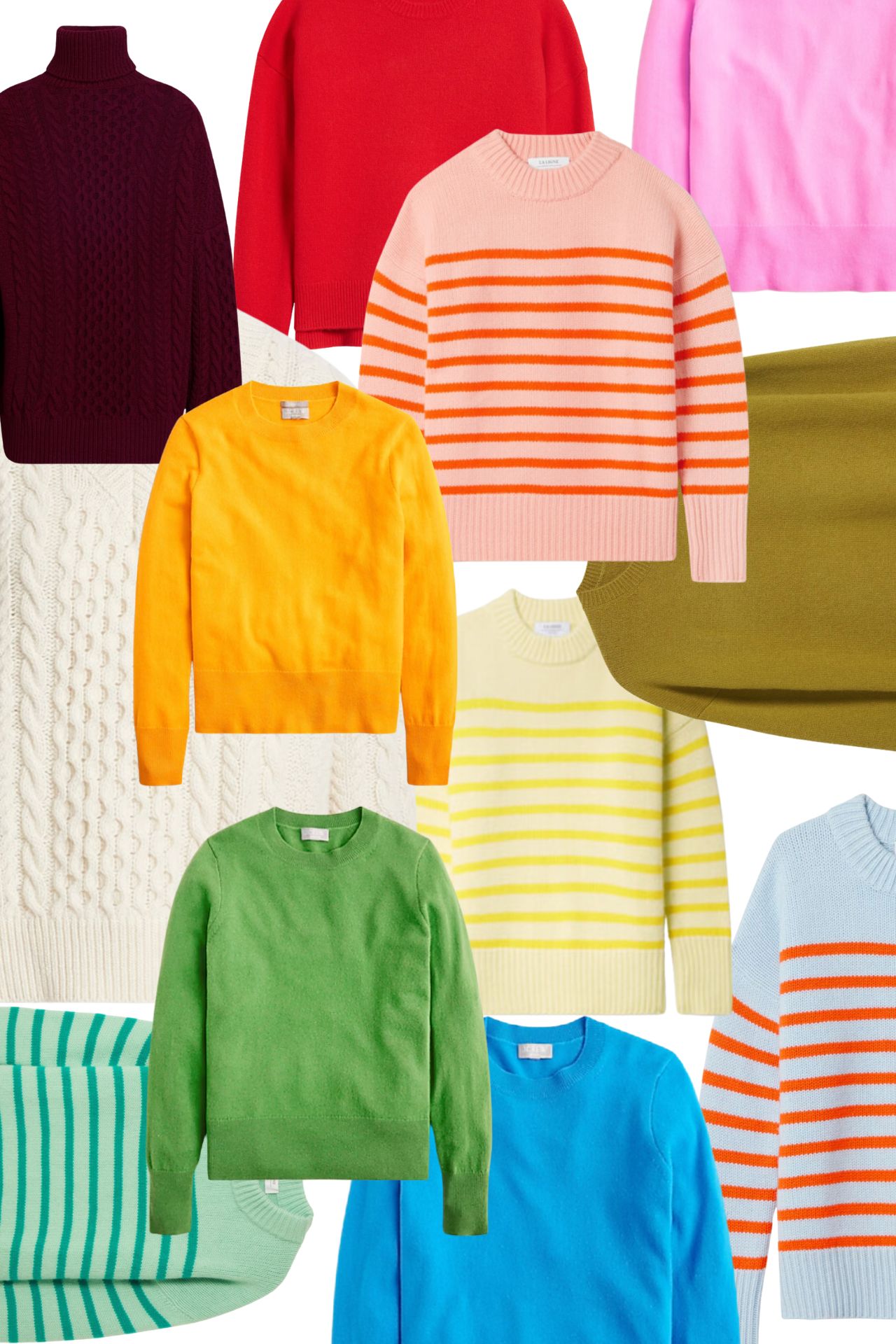 colorful sweaters, la ligne marin sweater, jcrew classic cashmere crew, sweater outfit ideas for fall