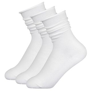 Lusofie 3pairs White Slouch Socks for Women, Cotton Crew Scrunch Socks With Seamless Toe Slouchy Long White Socks for Women Teen Girls