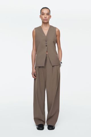 Relaxed Twill Wide-Leg Trousers