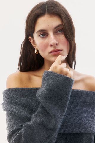 Rib-Knit Off-The-Shoulder Jumper