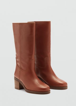 Leather Ankle Boots With Block Heel - Women | Mango United Kingdom