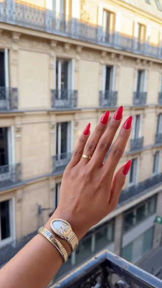 OPI Big Apple Red nail polish on long nails