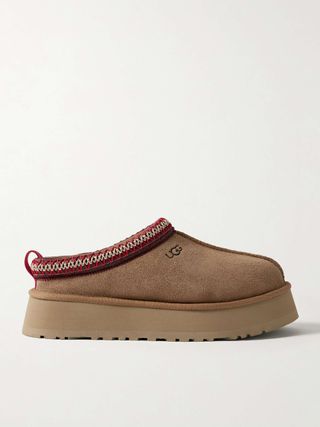 Tazz Embroidered Shearling Platform Slippers